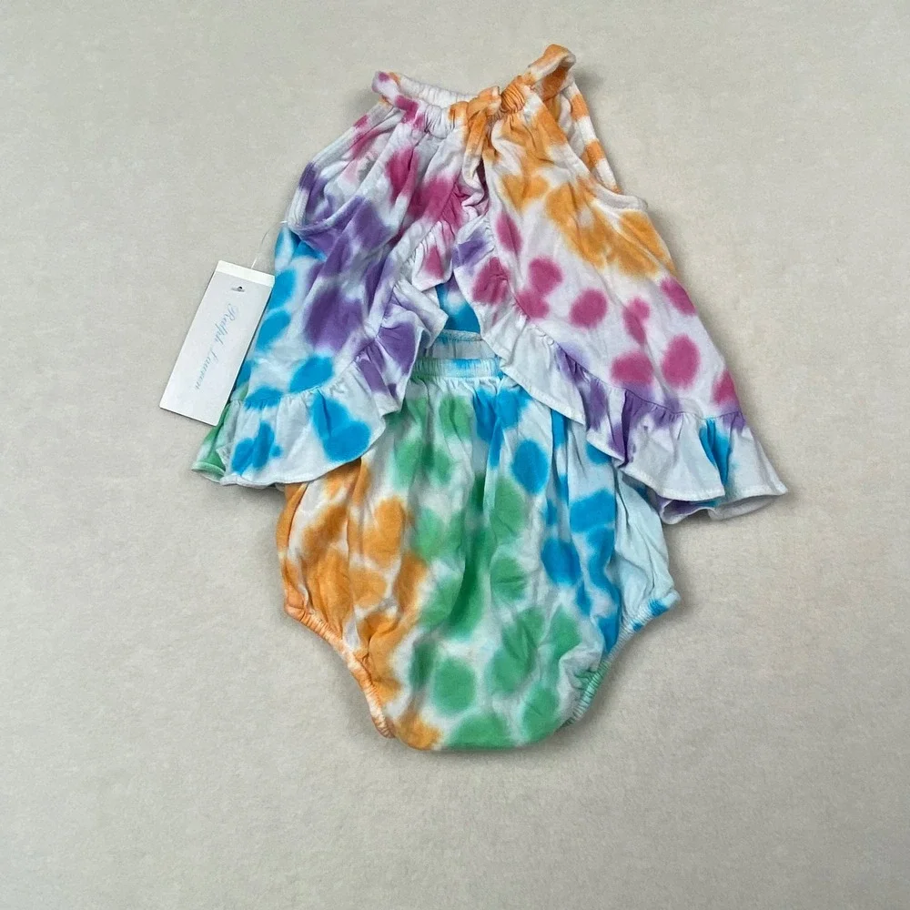 Ralph Lauren Baby Girls Tie Dye Halter Romper 6M Rainbow Ruffle Bodysuit‎